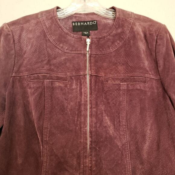 Bernardo Leather Jacket Amethyst Casual Crop Suede Long Sleeve - M - Picture 2 of 7